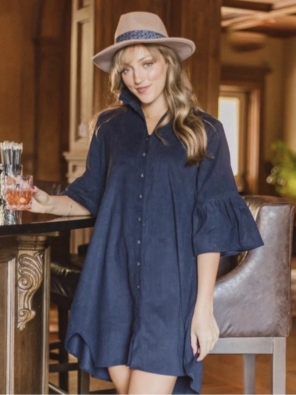 Holly Shae Caroline Navy Blue Corduroy Short Dress Size Medium   N